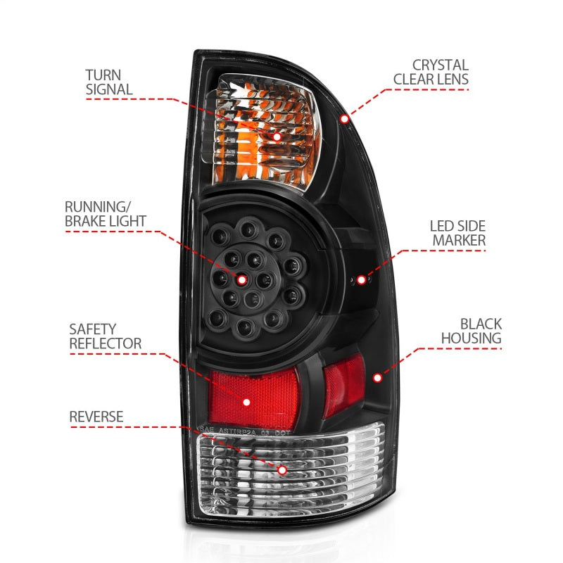 ANZO 2005-2015 Toyota Tacoma LED Taillights Black Tail Lights ANZO