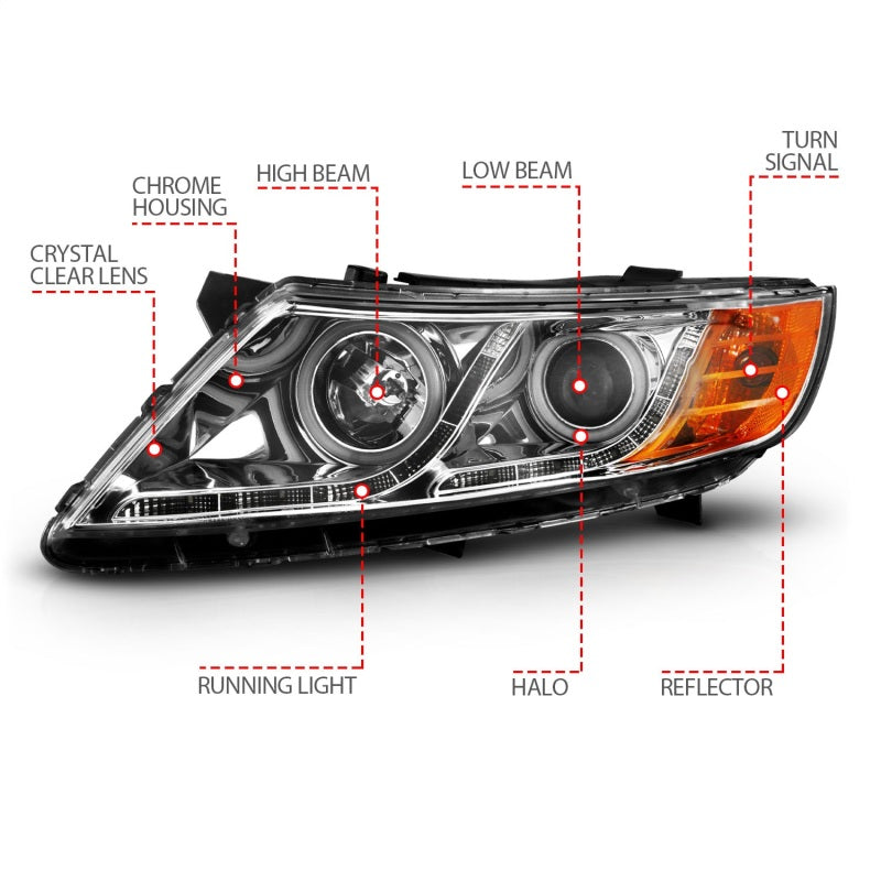 ANZO 2011-2013 Kia Optima Projector Headlights w/ Halo Chrome (CCFL) Headlights ANZO