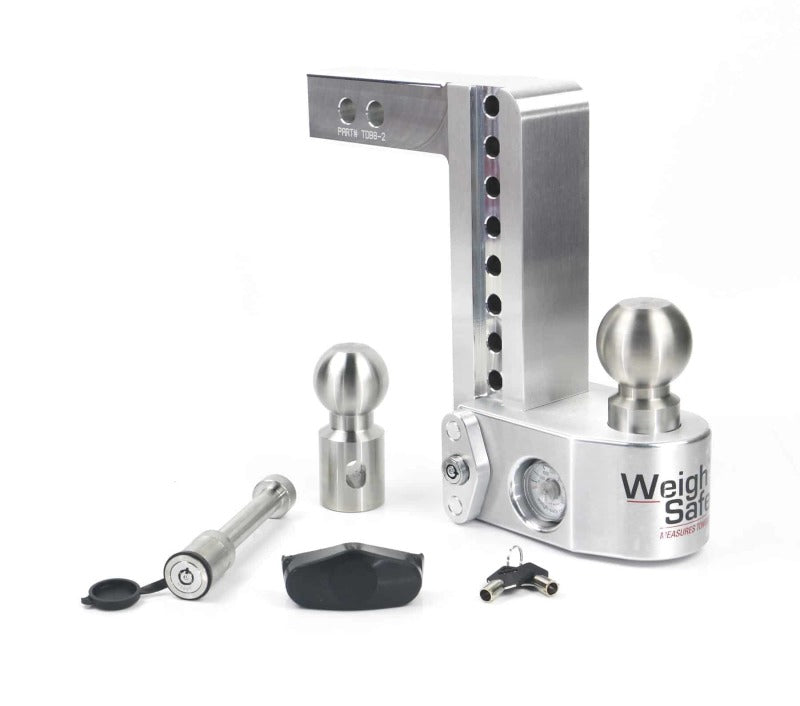 Weigh Safe 8in Drop Hitch w/Built-in Scale & 2in Shank (10K/12.5K GTWR) w/WS05 - Aluminum Hitch Ball Mounts Weigh Safe