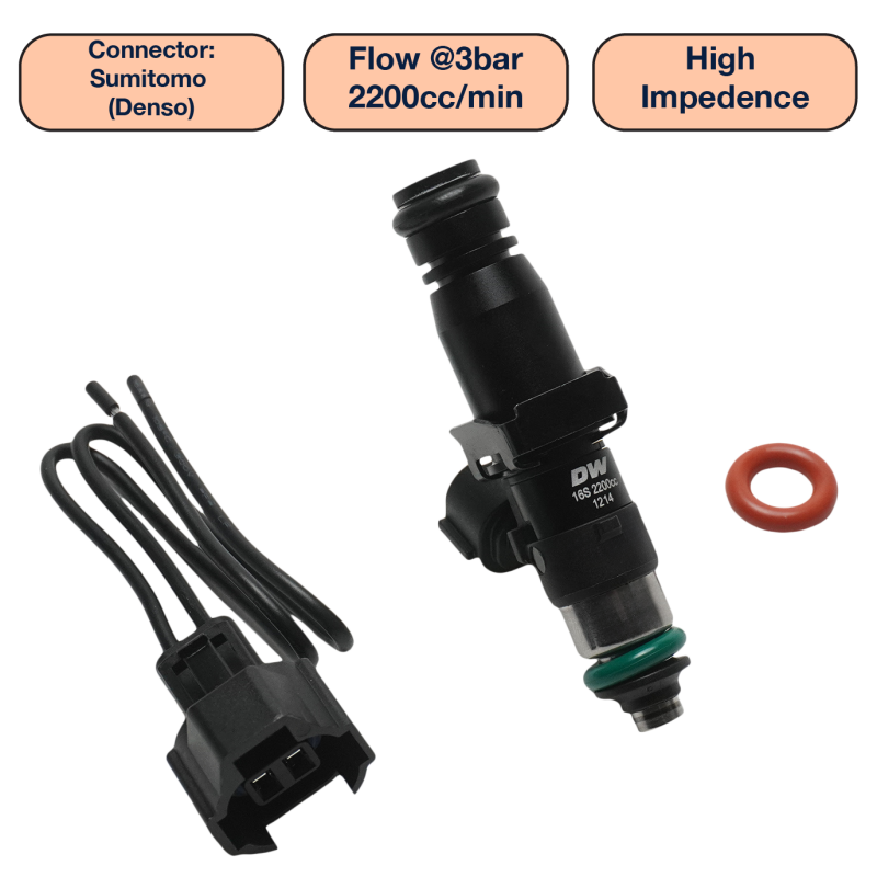 DeatschWerks Universal 2200cc Single Fuel Injector / 60mm Length / 14mm O-Ring Seals Fuel Injectors - Single DeatschWerks