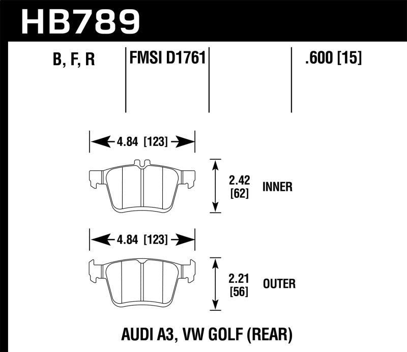 Hawk 15-20 Audi A3/S3 Performance Ceramic Street Rear Brake Pads Brake Pads - Performance Hawk Performance