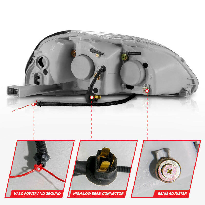 ANZO 1996-1998 Honda Civic Projector Headlights w/ Halo Black Headlights ANZO