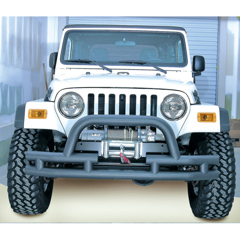 Rugged Ridge 3-In Dbl Tube Front Winch Bumper w/Hoop 76-06 Models Bumper Accessories Rugged Ridge