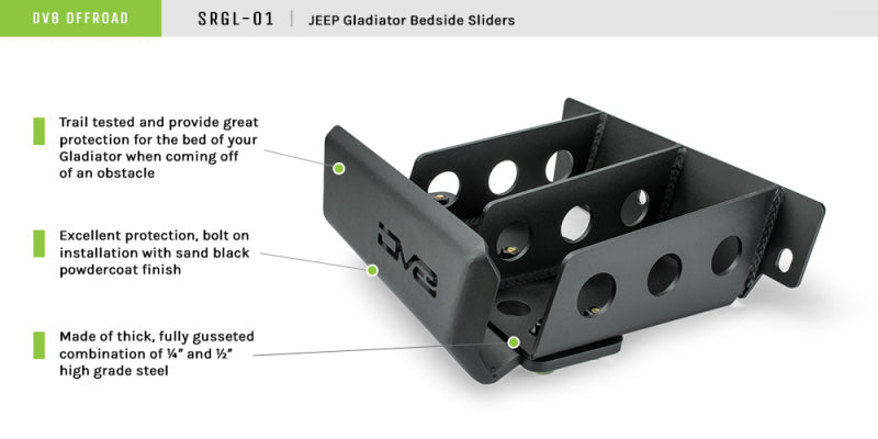 DV8 Offroad 2019+ Jeep Gladiator Bedside Sliders Body Armor & Rock Rails DV8 Offroad