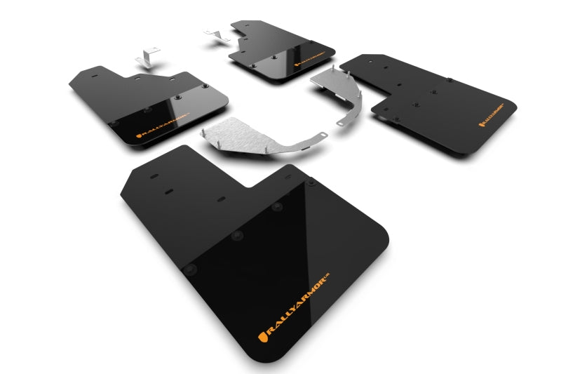 Rally Armor 21-25 Ford Bronco (Steel Bmpr - NO Rptr/Sprt - NO RR/RB) Blk Mud Flap w/Cy Orange Logo Mud Flaps Rally Armor