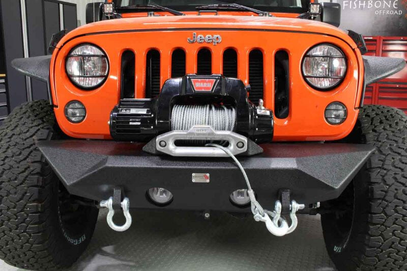 Fishbone Offroad 07-18 Jeep Wrangler JK Rubicon Unlimited Steel Front Bumper - Blk Txtrd Powdercoat Bumpers - Steel Fishbone Offroad
