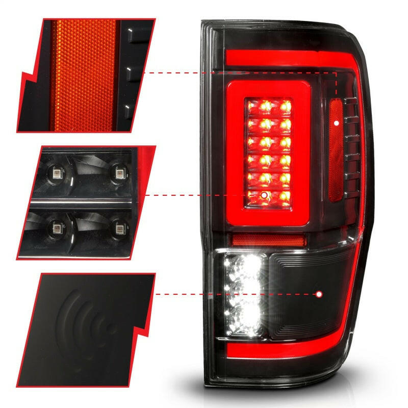 ANZO 19-22 Ford Ranger Full LED Taillights w/ Lightbar Sequential Signal Black Housing/Clear Lens Tail Lights ANZO