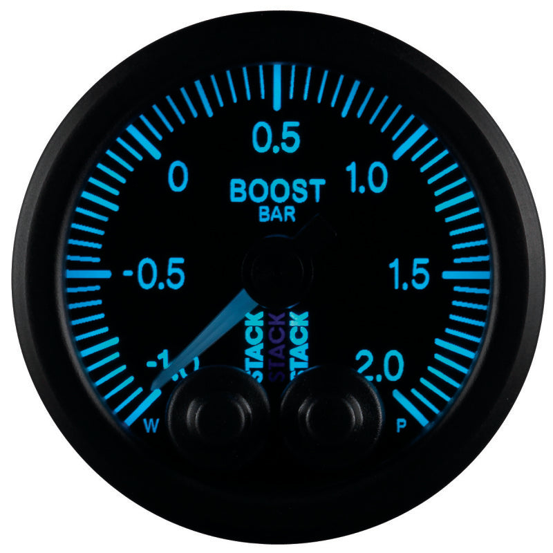 Autometer Stack 52mm -1 to +2 Bar (Incl T-Fitting) Pro-Control Boost Pressure Gauge - Black Gauges AutoMeter