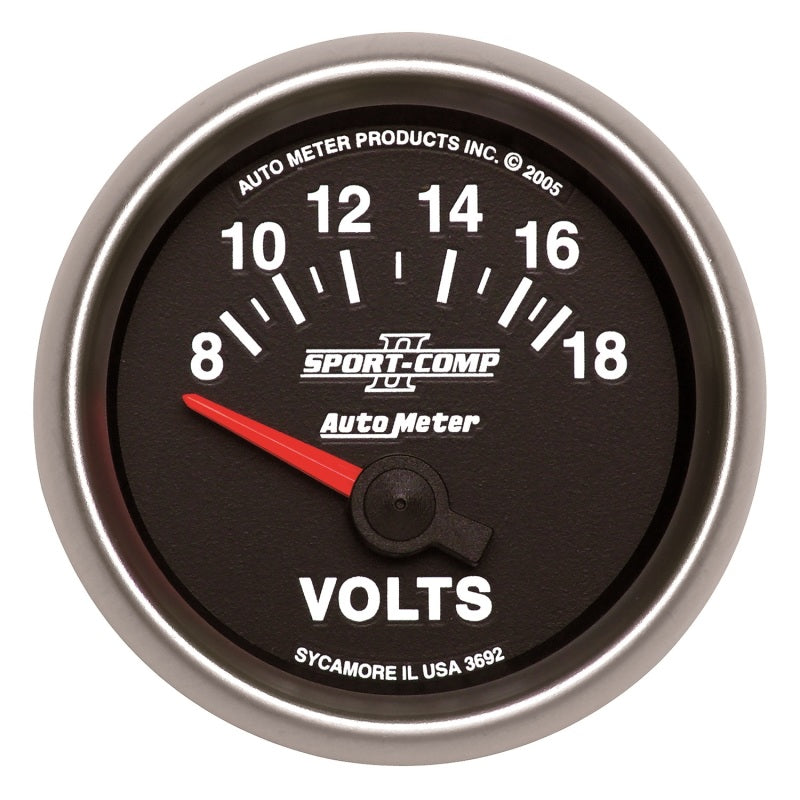 Autometer Sport-Comp II 52mm 8-18 Volt Short Sweep Electronic Voltmeter Gauges AutoMeter