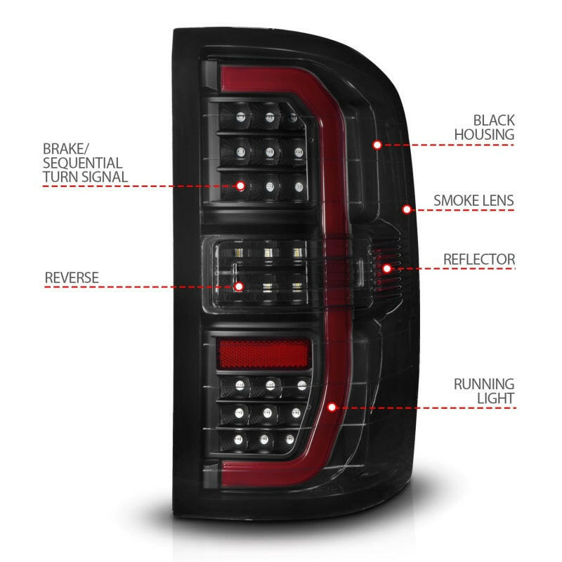 ANZO 14-18 GMC Sierra 1500 Full LED Taillights Black Housing Smoke Lens (w/C Light Bars) Tail Lights ANZO