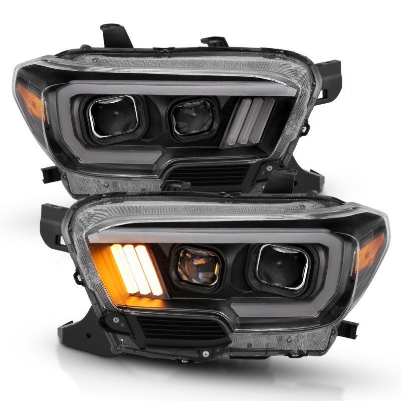 ANZO 2016-2017 Toyota Tacoma Projector Headlights w/ Plank Style Design Black/Amber w/ DRL Headlights ANZO