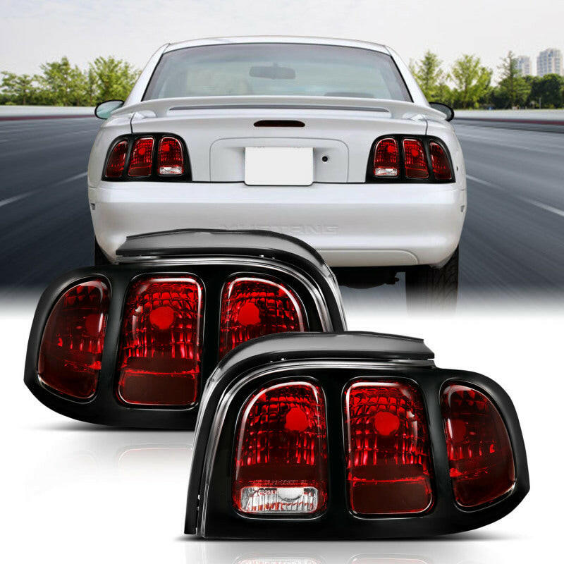 ANZO 1994-1998 Ford Mustang Taillight Dark Red Lens (OE Style) Tail Lights ANZO