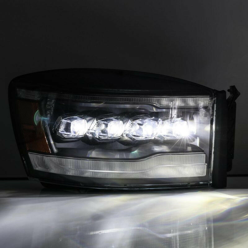AlphaRex 06-08 Dodge Ram 1500HD NOVA LED ProjHeadlights Plank Style Blk w/Seq Signal/DRL/Amber LED Headlights AlphaRex