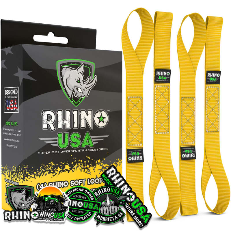 Rhino USA Soft Loops Motorcycle Tie-Down Set 4-Pack Yellow Cargo Tie-Downs Rhino USA