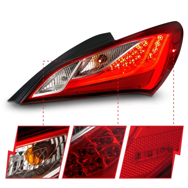 ANZO 2010-2013 Hyundai Genesis LED Taillights Red/Clear Tail Lights ANZO