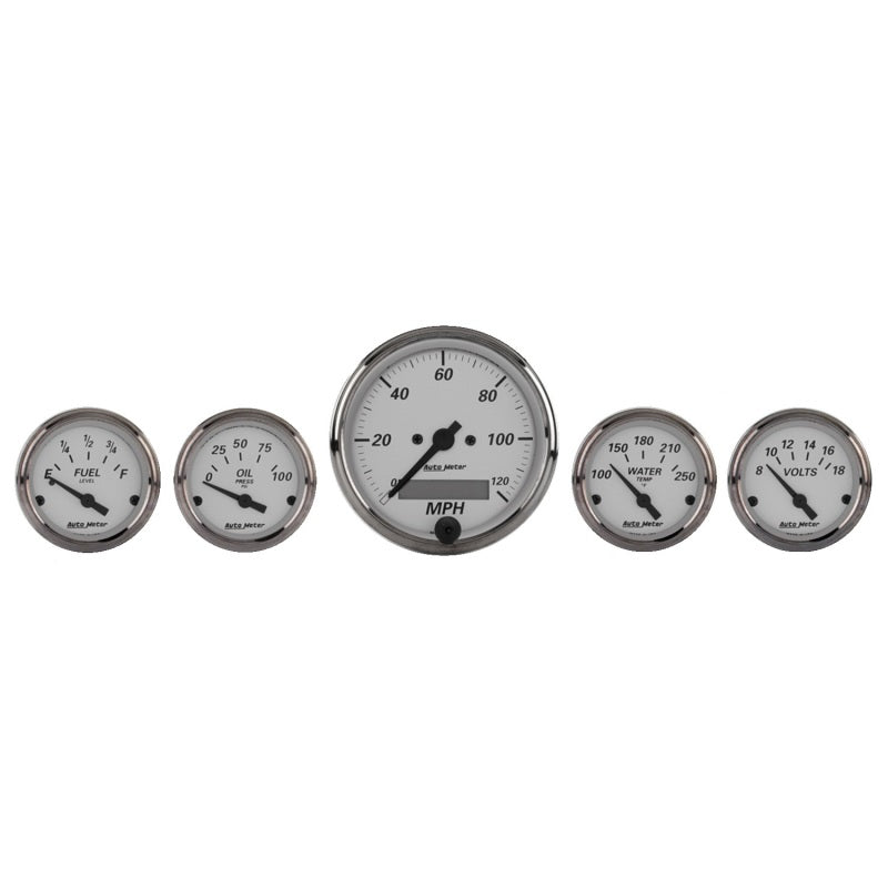 Autometer American Platinum 5 Piece Kit (Elec Speed/Oil Press/Water Temp/Volt/Fuel Level) Gauges AutoMeter