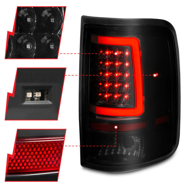 ANZO 2004-2006 Ford F-150 LED Tail Lights w/ Light Bar Black Housing Smoke Lens Tail Lights ANZO