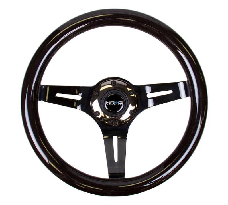 NRG Classic Wood Grain Steering Wheel (310mm) Black w/Black Chrome 3-Spoke Center Steering Wheels NRG