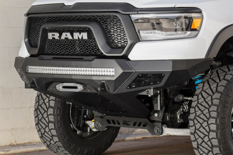 Addictive Desert Designs 2019 Ram Rebel 1500 Stealth Fighter Fr Bumper w/Winch&Parking Sensor Mounts Bumpers - Steel Addictive Desert Designs