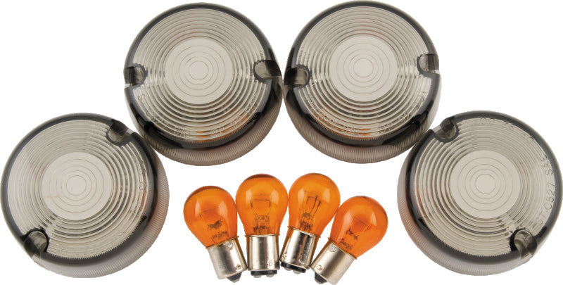Bikers Choice 86-99 FXST 86-01 FXD FXR XL Smoked Turn Signal Lens & Amber Bulb Kit Repl H-D 69306-02 Lights Corner Bikers Choice