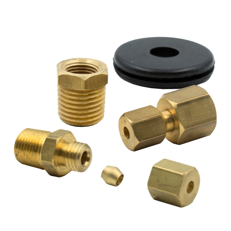 Autometer 1/8in NPTF Compression to 1/8in Line Brass Fitting Kit Gauges AutoMeter