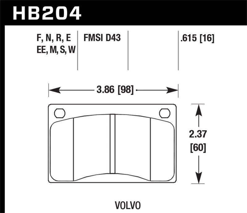 Hawk Volvo 142/145/164/240/242/244/245/262/265/1800 Black Race Brake Pads Brake Pads - Racing Hawk Performance