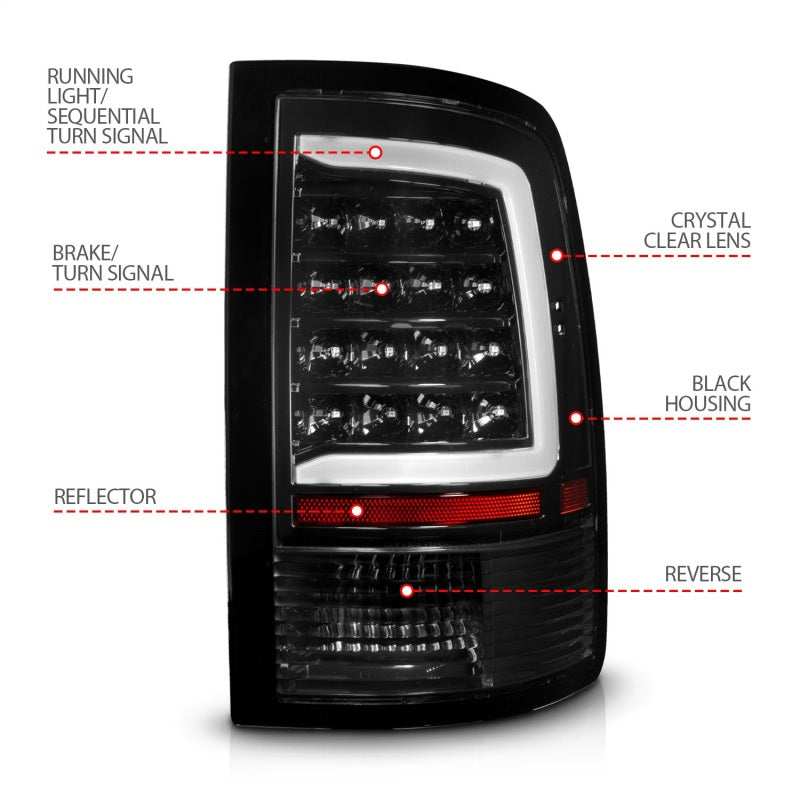 ANZO 09-18 Dodge Ram 1500 Full LED Taillights w/ Sequential Black Housing/Clear Lens Tail Lights ANZO
