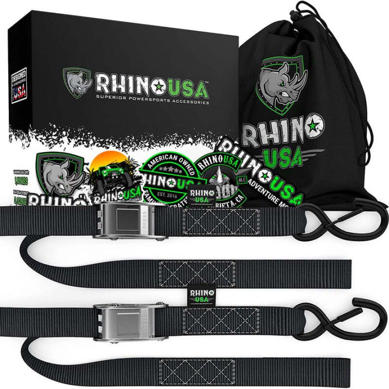 Rhino USA Cambuckle Motorcycle Tiedown Straps 2-Pack (Yellow) 1.5In X 8Ft Cargo Tie-Downs Rhino USA