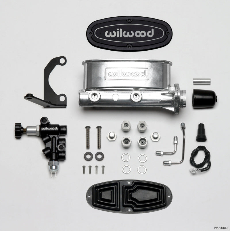 Wilwood HV Tandem M/C Kit w L/H Bracket & Prop Valve - 1in Bore Ball Burnished Brake Master Cylinder Wilwood