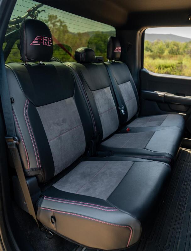 PRP 2021+ Ford 150/ 2023+ SuperDuty Rear Seat Covers (Pair) - Black w/ Red Stitch Seat Covers PRP Seats