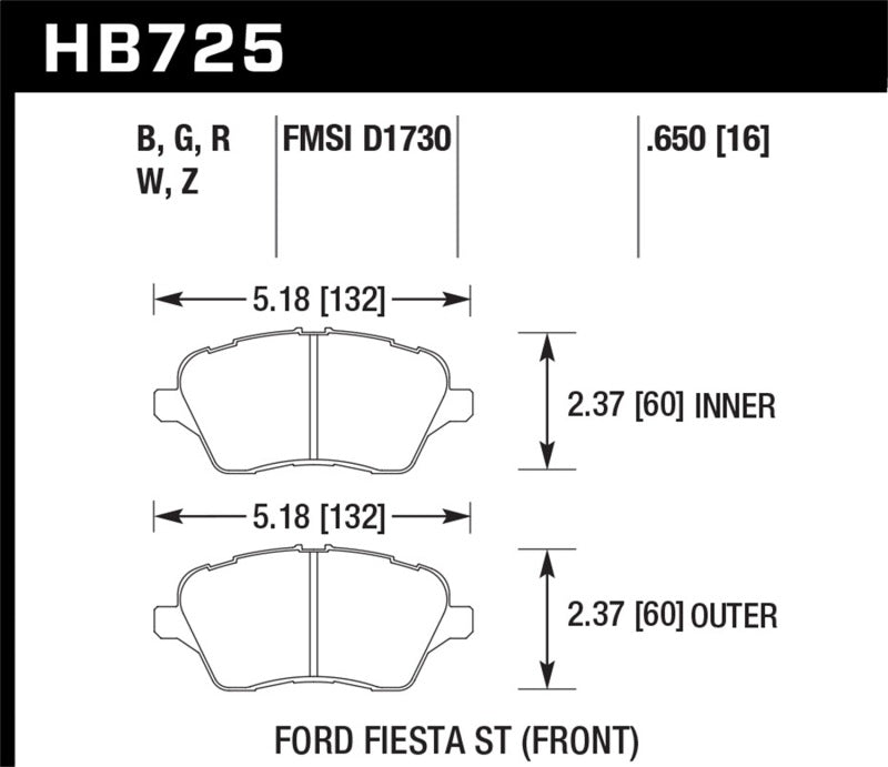 Hawk 2014 Ford Fiesta ST DTC-30 Front Brake Pads Brake Pads - Racing Hawk Performance