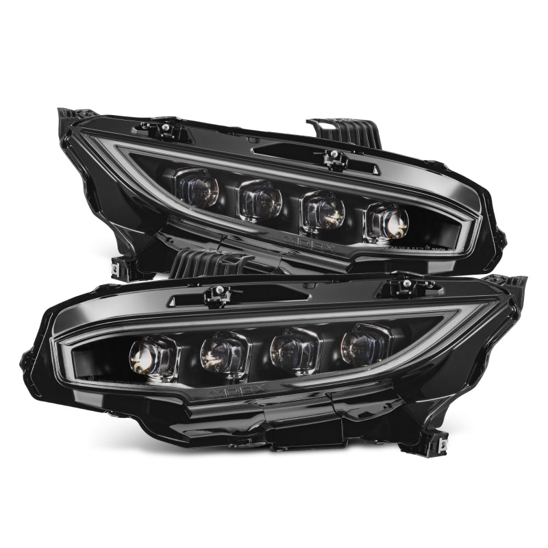 AlphaRex 16-21 Honda Civic NOVA-Series LED Proj Headlights Blk w/Activation Light & Seq.Sig / SB DRL Headlights AlphaRex