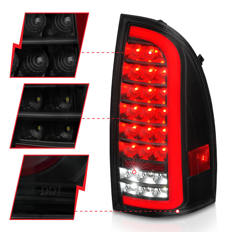 ANZO 05-15 Toyota Tacoma Full LED Tail Lights w/Light Bar Sequential Black Housing Smoke Lens Tail Lights ANZO