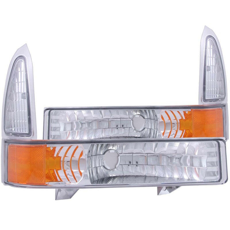 ANZO 2000-2004 Ford Excursion Euro Parking Lights Chrome w/ Amber Reflector Lights Corner ANZO