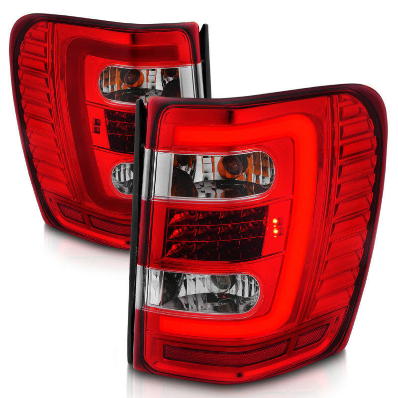 ANZO 1999-2004 Jeep Grand Cherokee LED Tail Lights w/ Light Bar Chrome Housing Red/Clear Lens Tail Lights ANZO