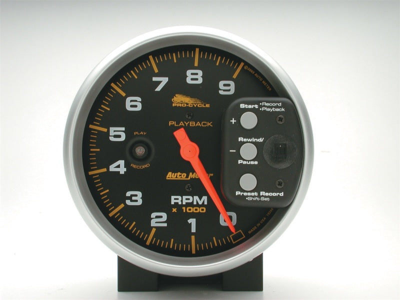 Autometer Pro-Cycle Gauge Tach 5in 9K Rpm Pedestal W/ Rpm Playback Black Gauges AutoMeter
