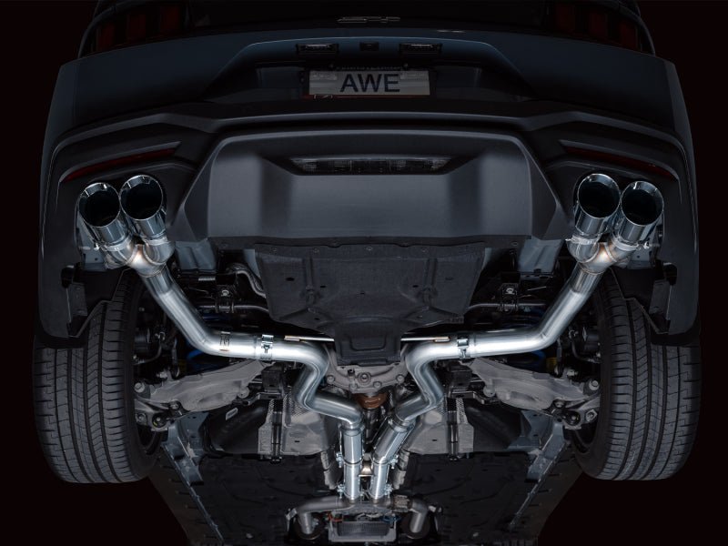 AWE 2024 Ford Mustang GT Fastback S650 RWD Track Edition Cat-Back Exhaust w/ Quad Chrome Silver Tips Catback AWE Tuning