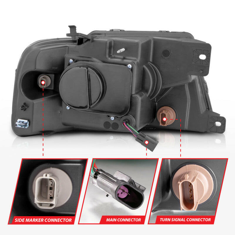 ANZO 2004-2008 Ford F-150 Projector Headlights w/ Light Bar Black Housing Headlights ANZO