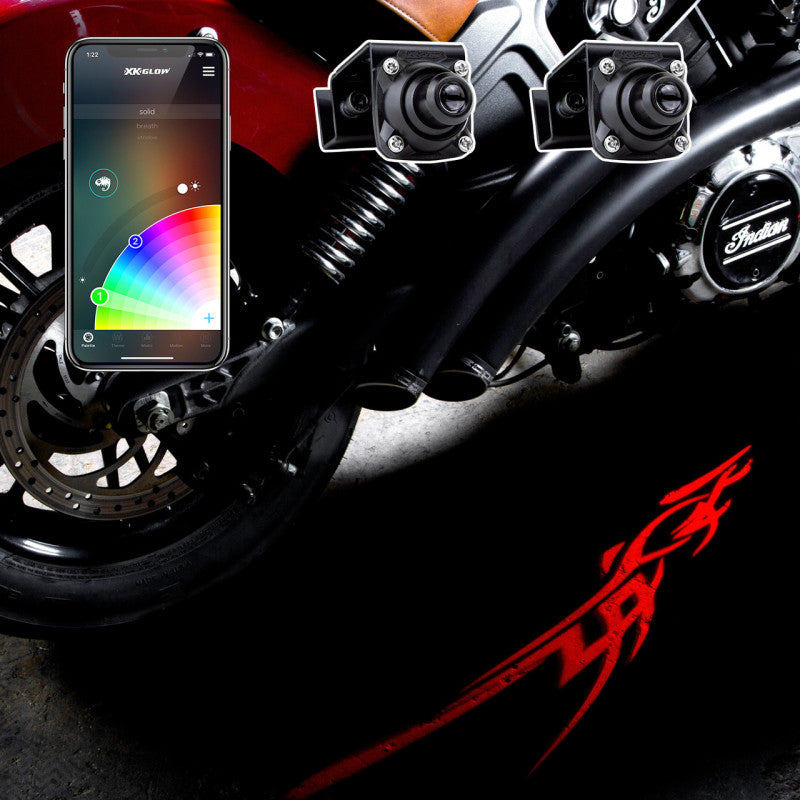 XK Glow Curb FX Bluetooth XKchrome App Waterproof LED Projector Welcome Light Tatoo Style 2pc Light Accessories and Wiring XKGLOW