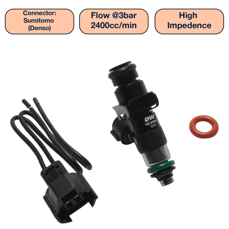 DeatschWerks Universal 2400cc Single Fuel Injector / 48mm Length / 14mm O-Ring Seals Fuel Injectors - Single DeatschWerks