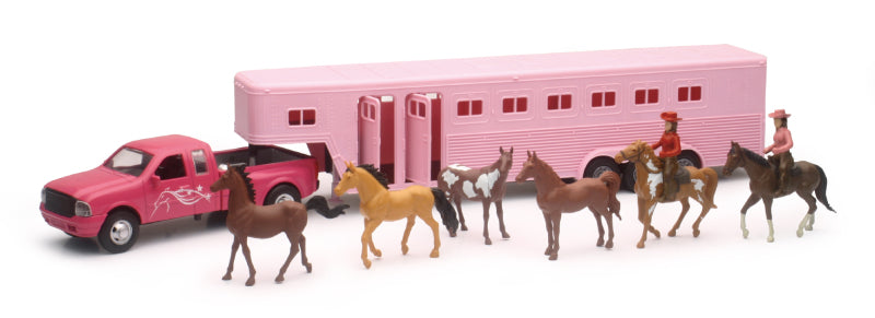 New Ray Toys Pink Pickup Fifth Wheel Horse Trailer Set/ Scale - 1:32 Toys New Ray Toys
