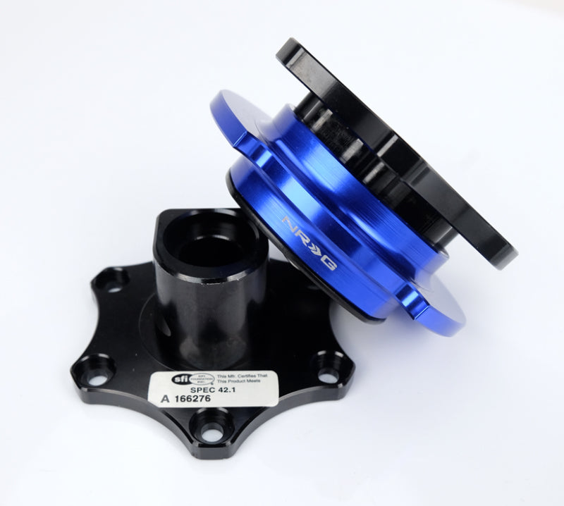 NRG Race Short Hub Datsun - Black Body Blue Ring Quick Release Adapters NRG