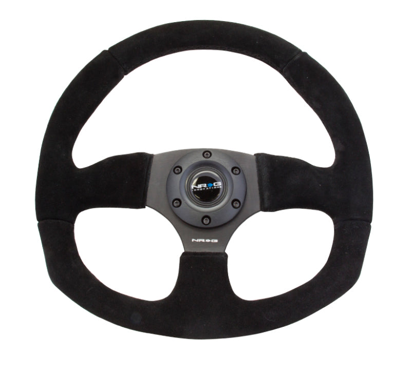 NRG Reinforced Steering Wheel (320mm Horizontal / 330mm Vertical) Black Suede w/Black Stitching Steering Wheels NRG