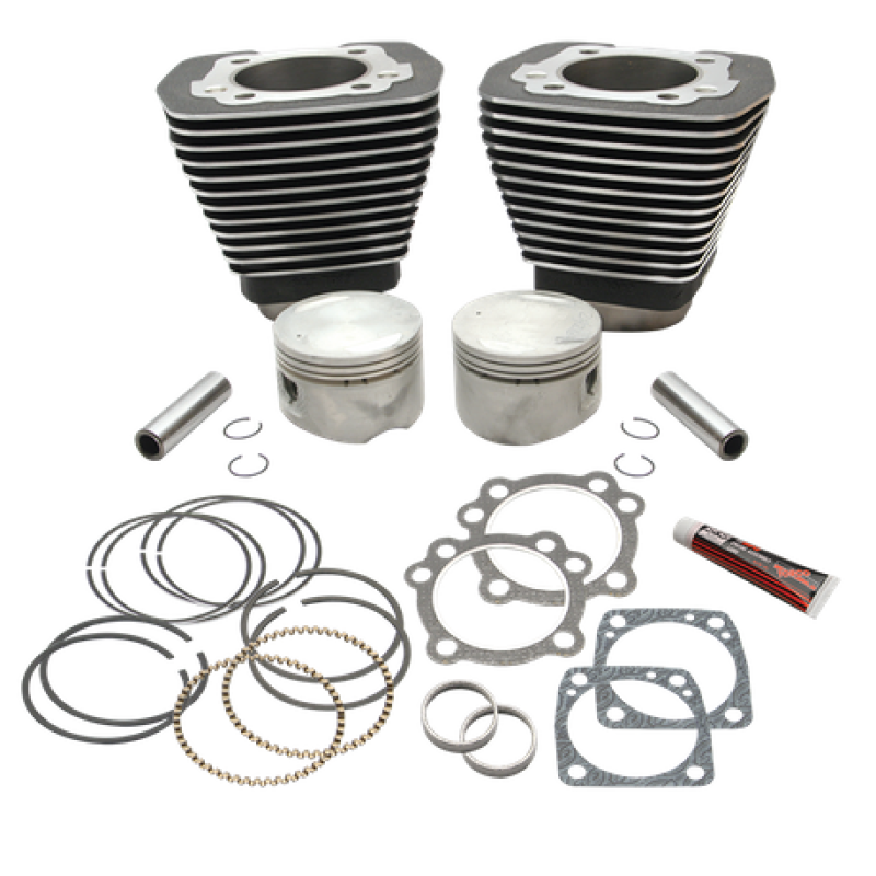 S&S Cylinder 84-99 BT w/Super Stock Cylinder Heads 89in 3 1/2in Bore Cylinder & Piston Kit - Wblack Piston Sets - Powersports S&S Cycle