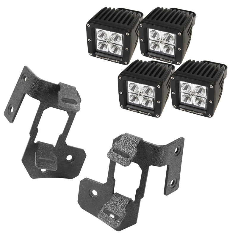 Rugged Ridge 07-18 Jeep Wrangler JK Textured Black Square A-Pillar LED Light Mount Kit Light Mounts Rugged Ridge