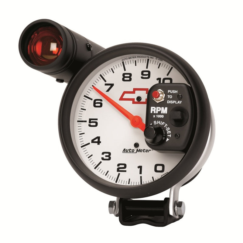 AutoMeter 5in (127mm) Pedestal Tachometer, 0-10,000 RPM, Chevy Red Bowtie Gauges AutoMeter