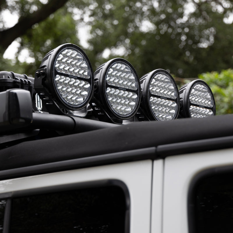 Go Rhino Xplor Blackout Series Round Single LED Spot Light Kit w/DRL (Surface Mount) 9in. - Blk Light Bars & Cubes Go Rhino