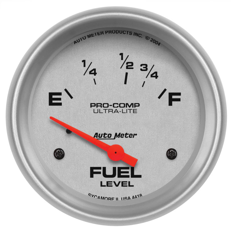AutoMeter Gauge Fuel Level 2-5/8in. 16 Ohm(e) to 158 Ohm(f) Elec Ultra-Lite Gauges AutoMeter