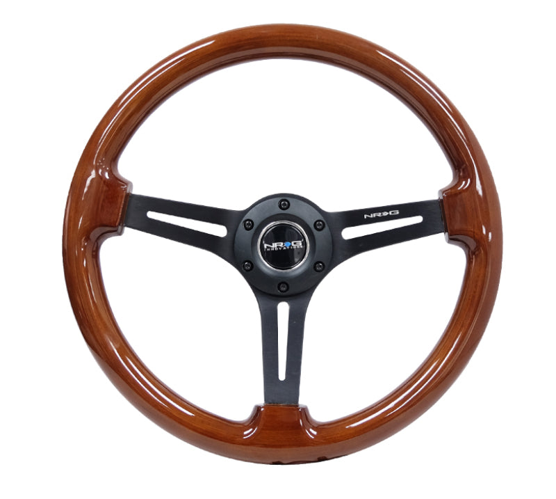 NRG Reinforced Steering Wheel (350mm / 3in. Deep) Brown Wood w/Blk Matte Spoke/Black Center Mark Steering Wheels NRG