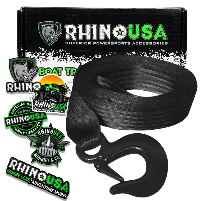 Rhino USA 2In X 20Ft Boat Winch Strap With Hook Tow Straps Rhino USA
